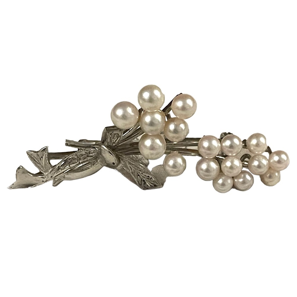 Sterling Silver Vintage Brooch W Genuine Cultured Pearls Floral Spray design - Picture 3 of 10
